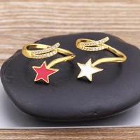 new personalized trendy design enamel dropping oil geometric adjustable rhinestone star rings for women party jewelry gift