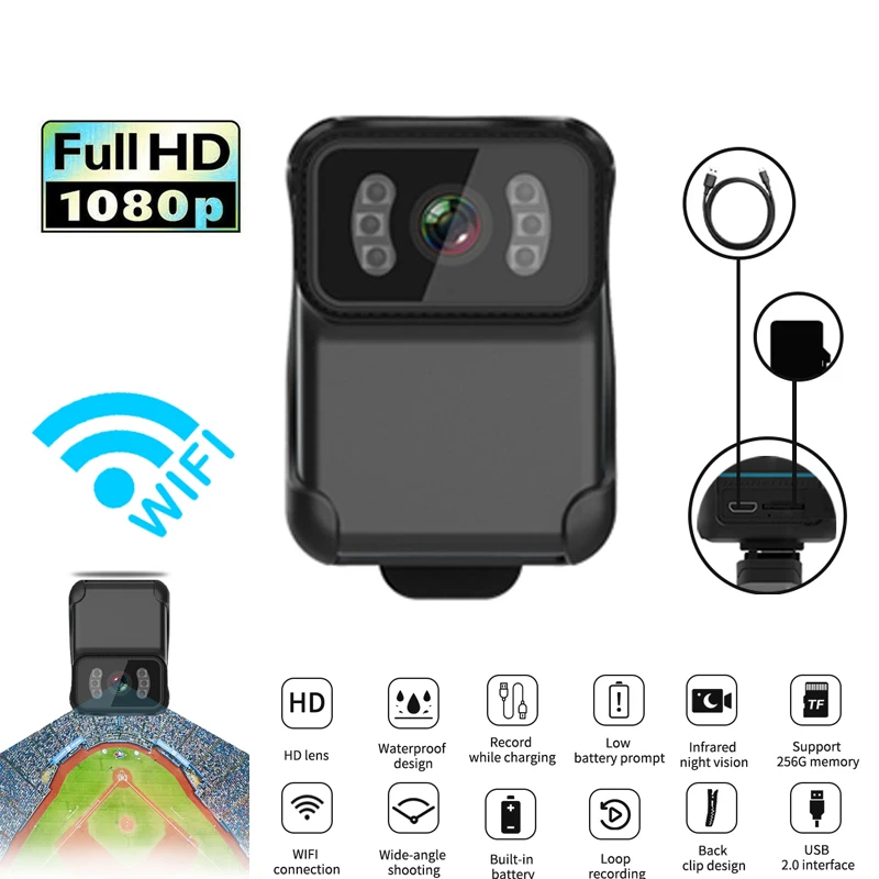 

1080P MINI Camera WIFI ip cam Home Security Monitoring Night Vision Audio Video Loop Recording CS02 Micra Body Cam