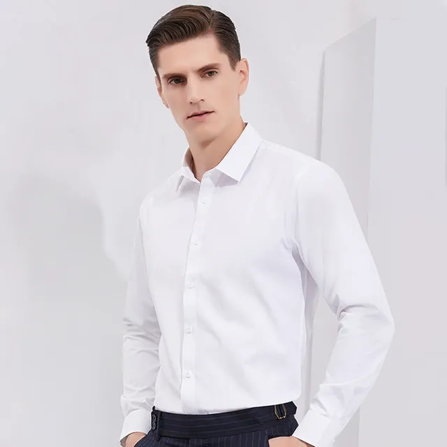 Bamboo Fiber Men White Shirt Long Sleeve 1