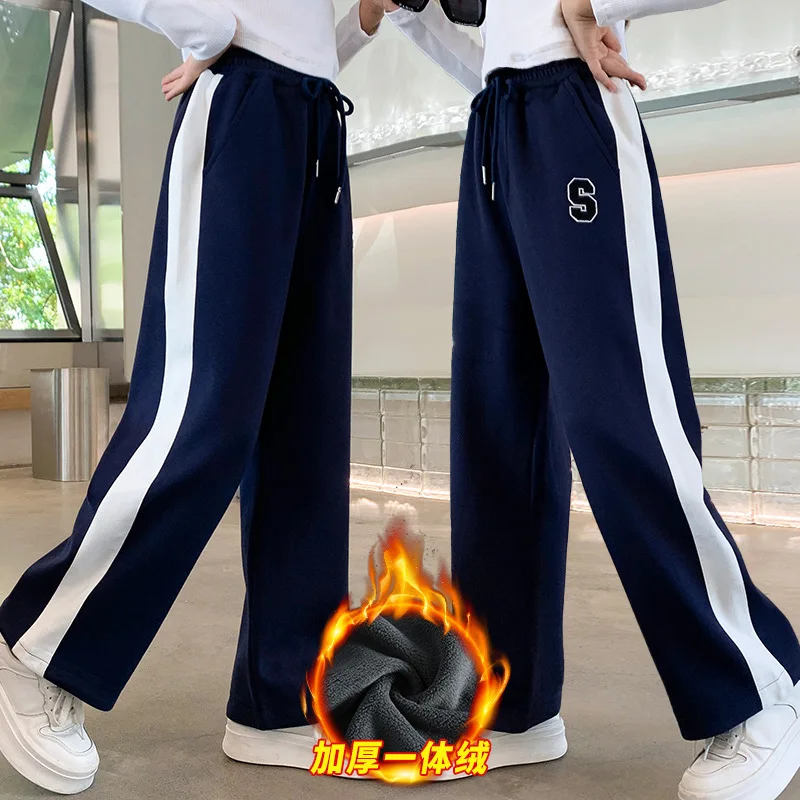 

Girls Winter Pants Children Thickened Warm Trousers Kids Wide Leg Pants Teenager Plus Velvet Sweatpants 4 6 8 10 11 12 13 14 Y