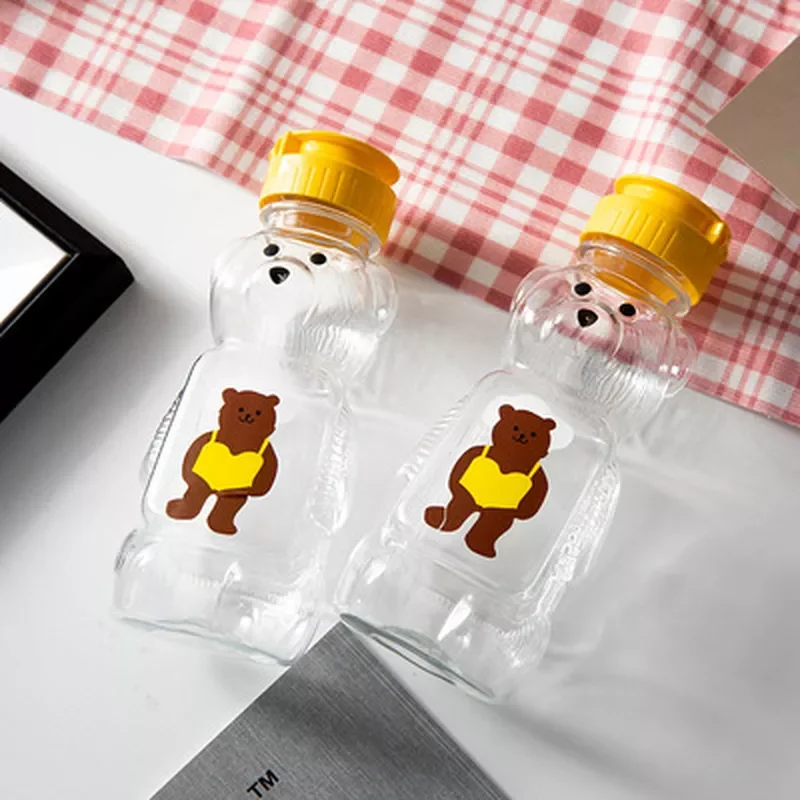 

New in Cartoon Bear Straw Cup Water Bottle with Lid Leakproof Home Travel Couple