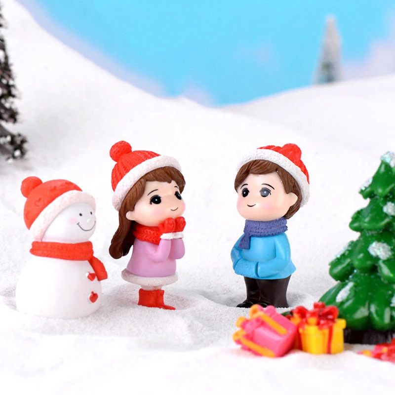 

1pc/2pcs Mini Snowman Couple Miniature Figurines House Decoration Fairy Winter Couple DIY Mini Micro Landscape Garden Decor