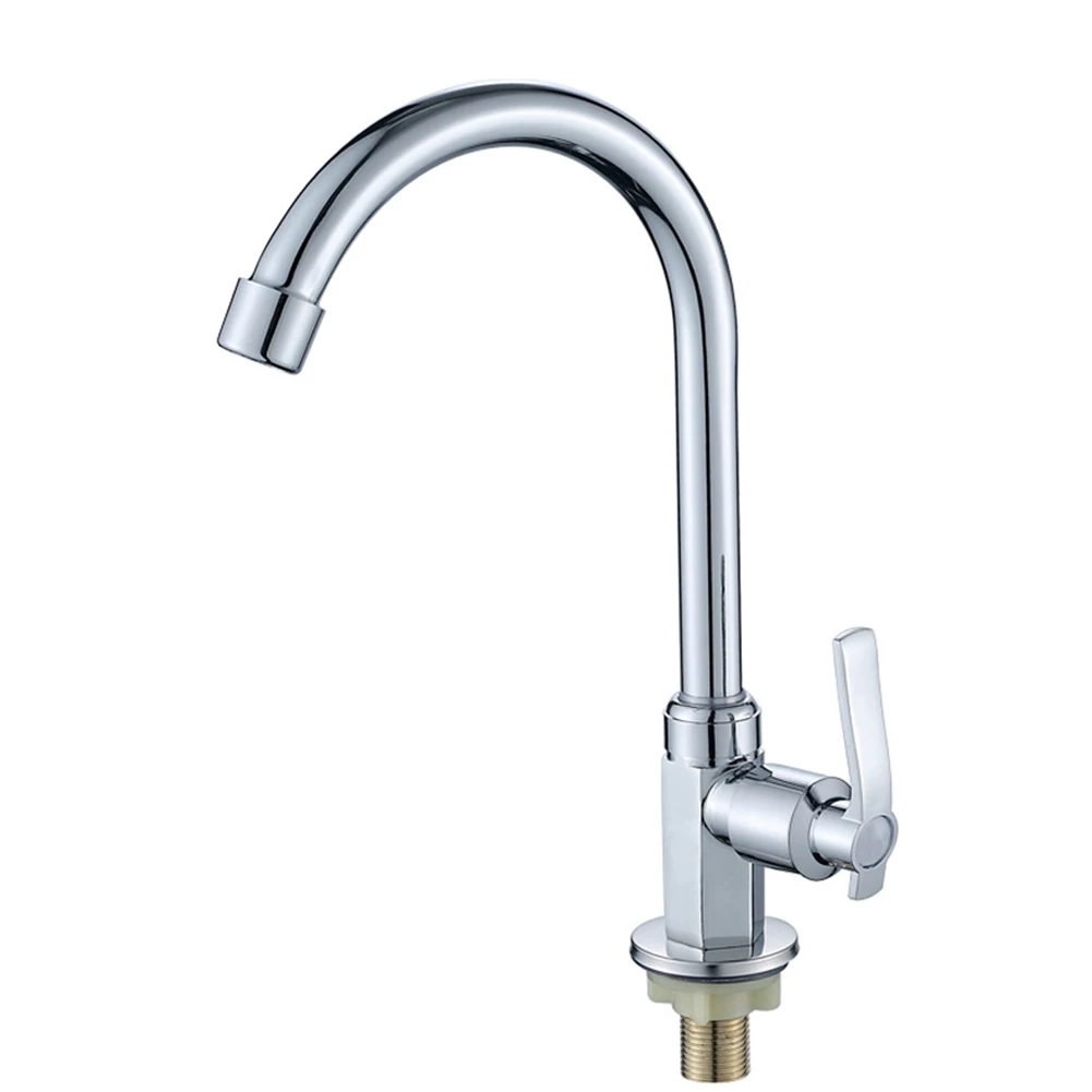

Kitchen Faucet Silver Single Cold Taps Swivel Spout Single Lever Tap Mono Modern Plating Faucet Deck Mounted Sprayer Bath Acces