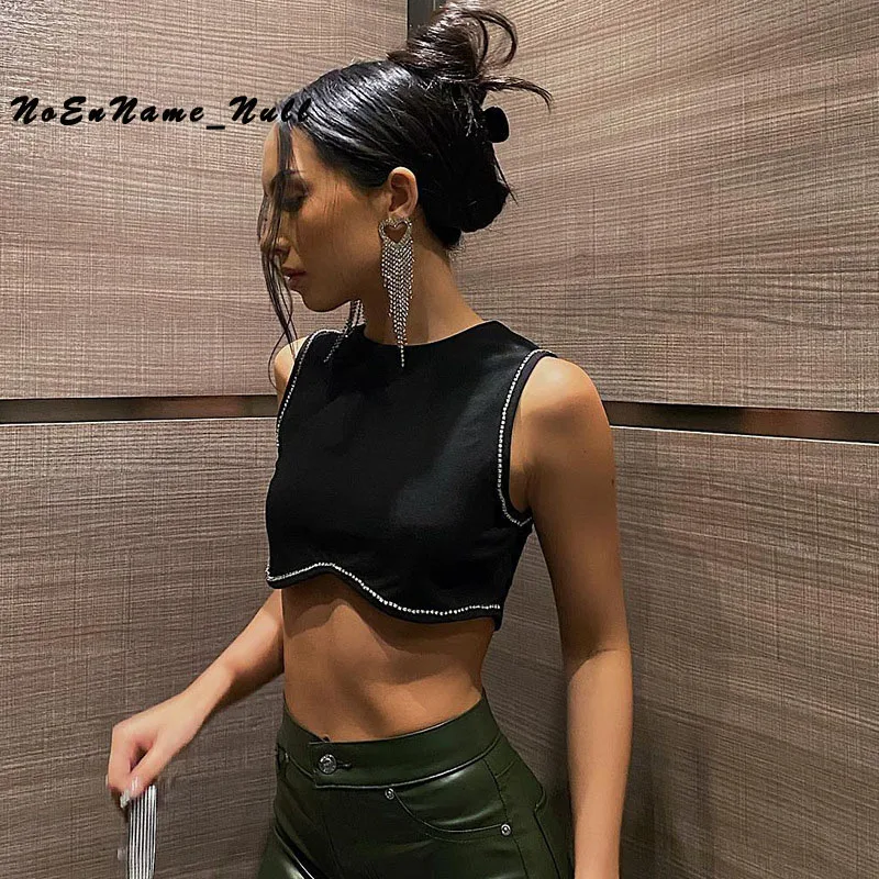 

Summer Y2K Black Round Neck Sleeveless Head Exposed Navel Casual Vest Women's Crop Top Slim For Sexy Women Party Night Clubwear