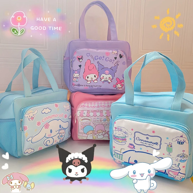 

Sanrios Cinnamoroll Kuromi Mymelody kawaii Anime Cartoon Lunch Bag PU Bento Handbag Dinner Container Picnic Food Storage Bag