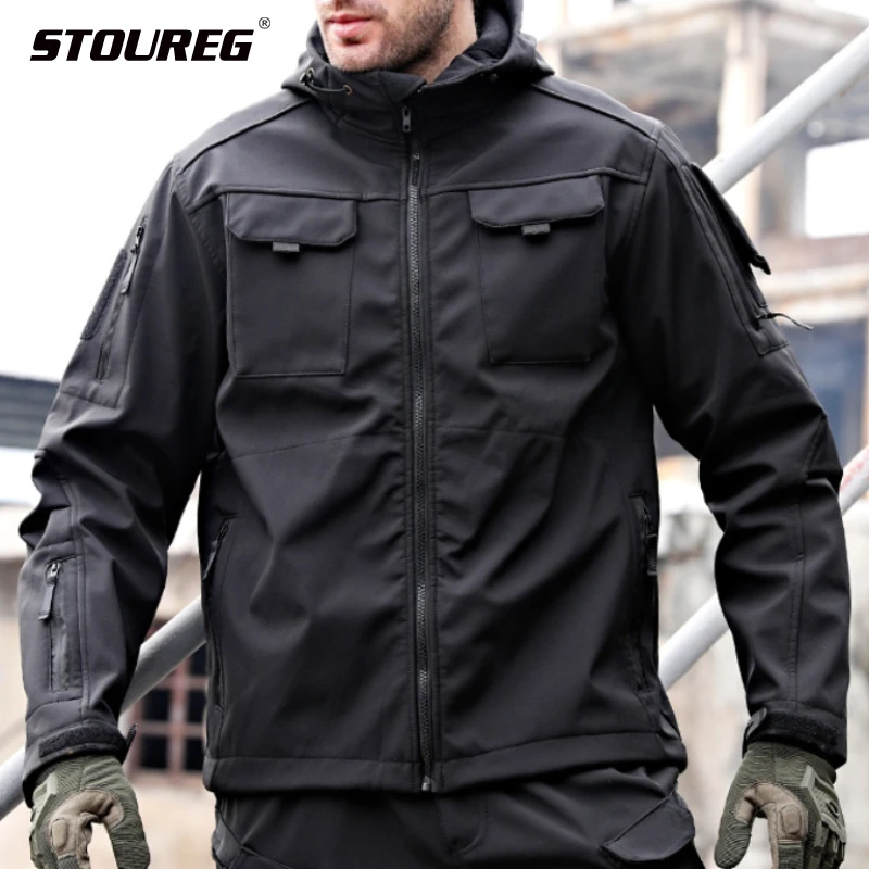 

STOUREG Tactical Windbreaker Autumn and Winter Warm Coat Outdoor Softshell Hiking Camping Jacket Men Fleece Coat