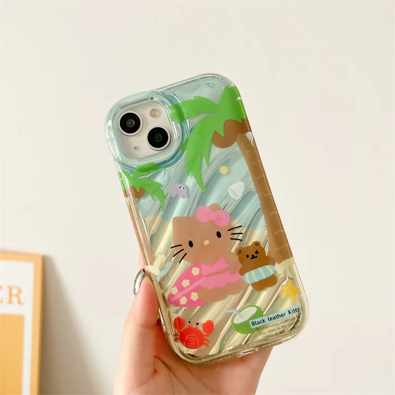 

Чехол для телефона Sanrio с рисунком Hello Kitty, гавайская кожа, цвет KT, кошка, аксессуары для IPhone 12 13 14 Pro Promax