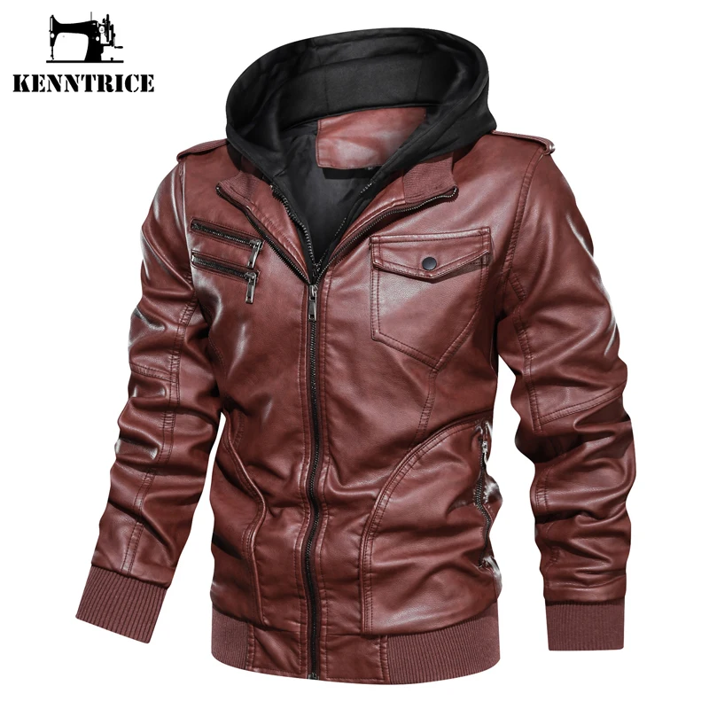 

Kenntrice New Men Biker Leather Jacket Winter Loose Hooded Outerwear Fashion Trend Classic Retro Military Jackets Wild Coat