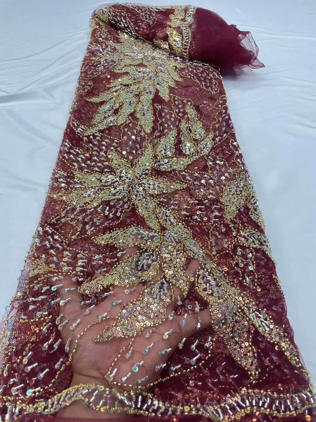 

Африканская мода 2023, высокое качество, кружево ручной работы с блестками, роскошный Тюль из бисера, кружевная ткань, французский материал для женской свадебной вечеринки