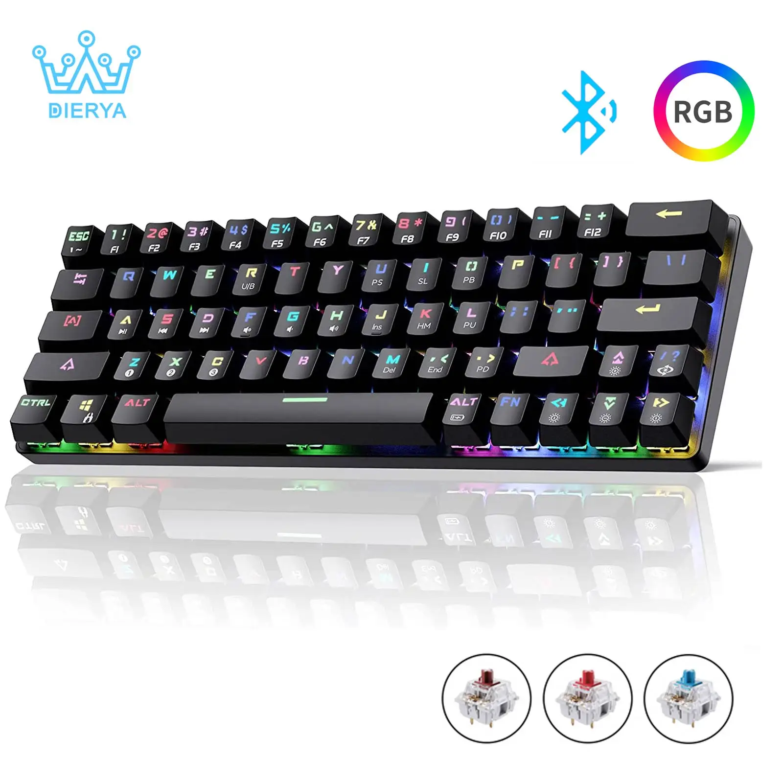 DK63 Мини беспроводные игры Механическая клавиатура 63 клавиши Горячая клавиатура Поддерживается Bluetooth / 2.4G Компьютер ПК Ноутбук RGB Подсветка