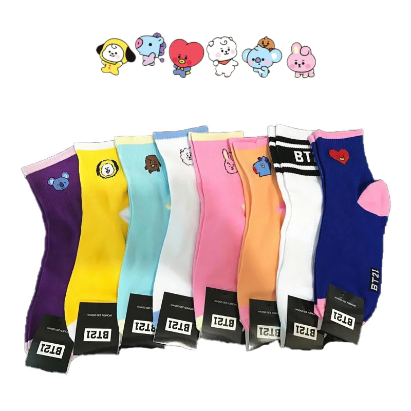 

Симпатичные Мультяшные Bt21 хлопковые жаккардовые чулки Симпатичные щенки пони Банни бисквит коала парные модные спортивные носки подарок д...