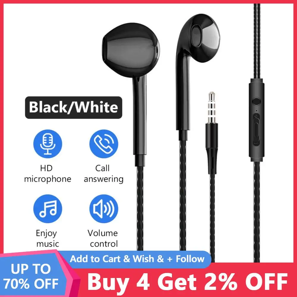 

Sport Earphone 3.5mm Aux Jack In-Ear Wired Headphones Bass Stereo Earbuds Noise Isolating Handsfree Music Headsets with Mic