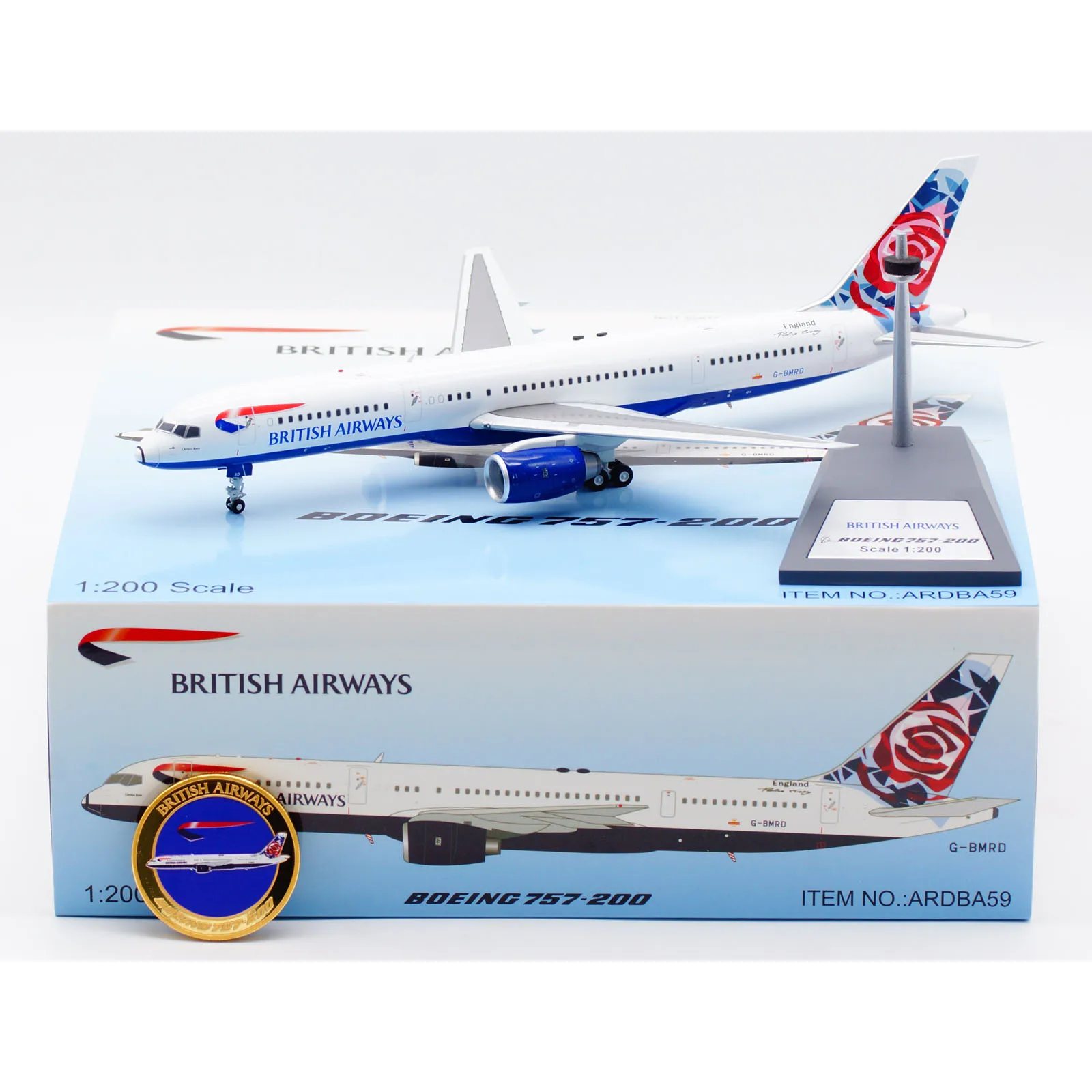 

ARDBA59 Alloy Collectible Plane Gift ARD 1:200 British Airways Boeing B757-200 Diecast Aircraft Jet Model G-BMRD With COIN