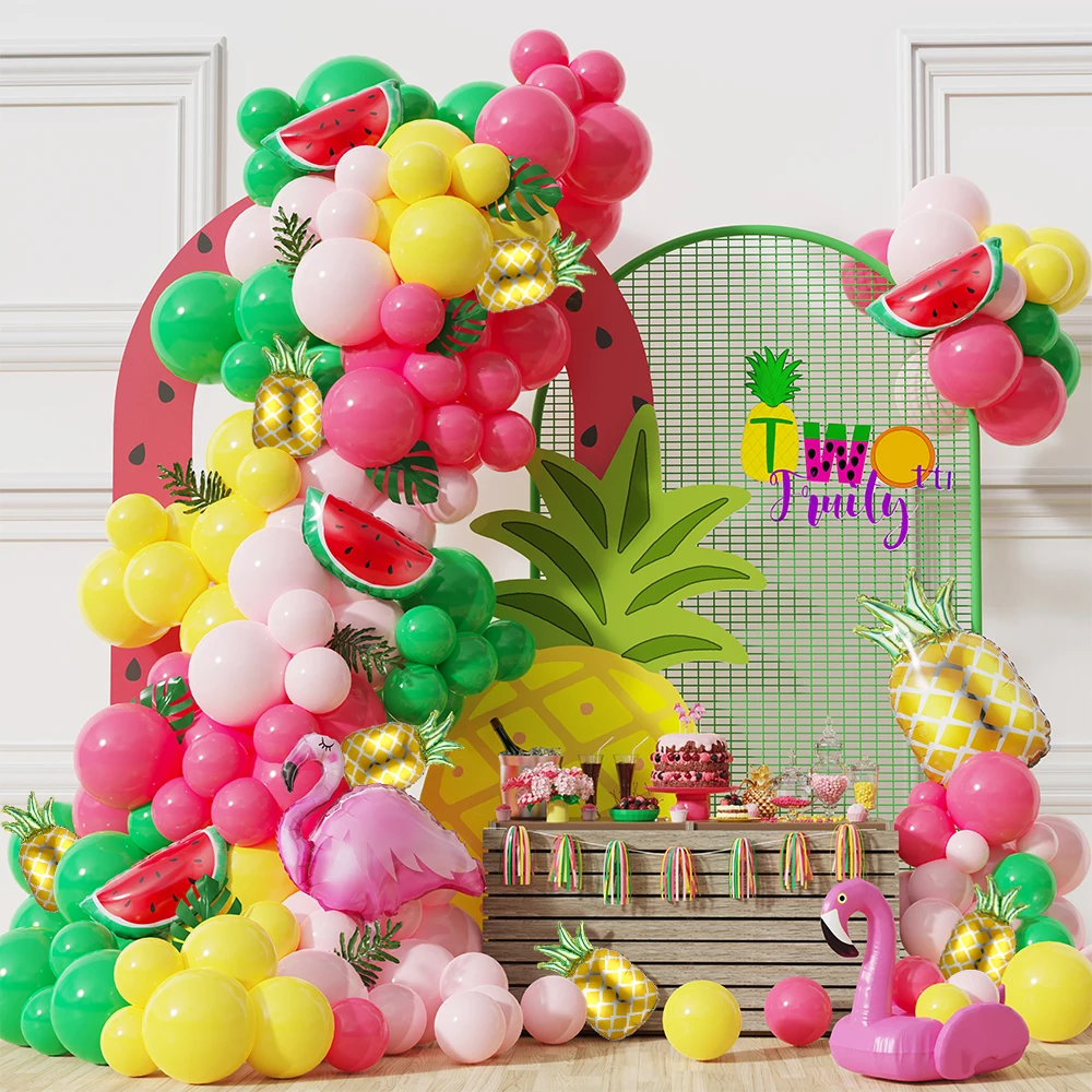 

134pcs Summer Fruits Flamingo Balloons Garland Arch Kit For Tropical Hawaii Party Decorations Birthday Party Baby Shower Supply