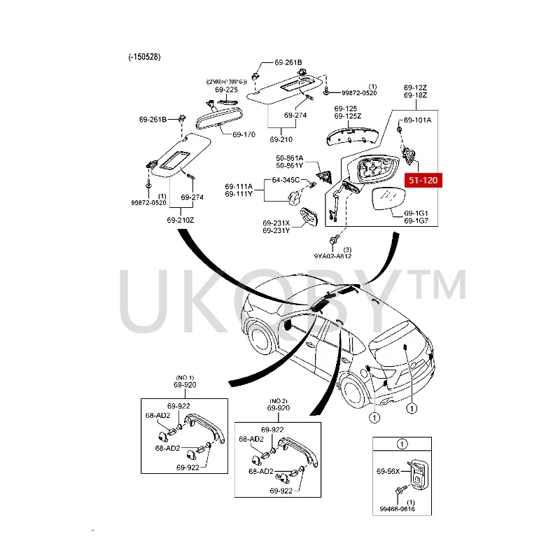 ГВ9С69182 КР 1169182 Подходит для светоотражающего зеркала Ma zd a Axela заднего вида