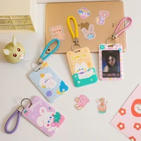 kawaii id credit bank card holder students bus card case hand rope photocard identity badge cards cover sheath school stationary