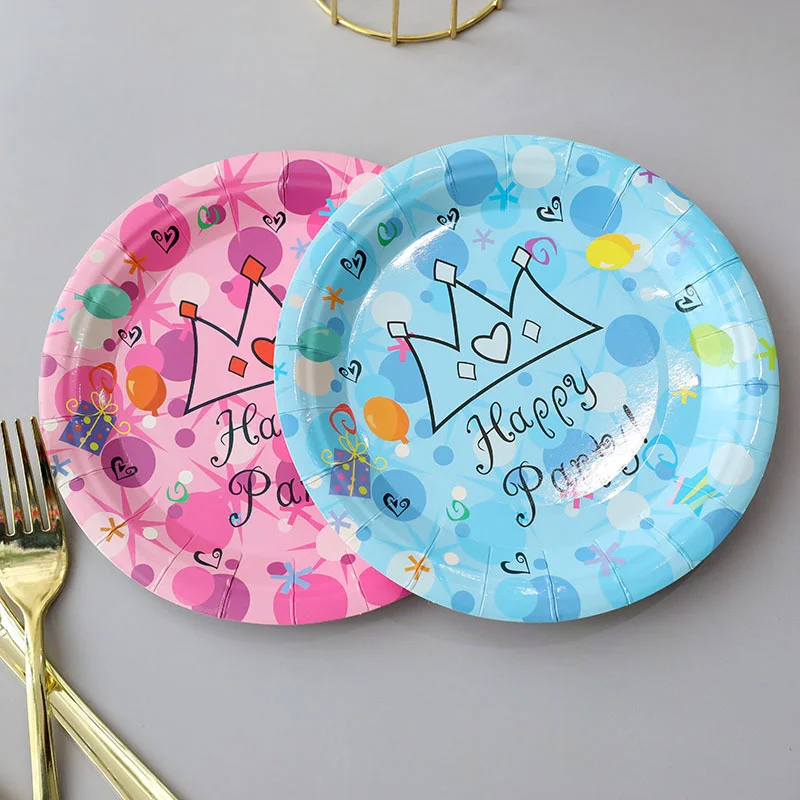 10 pcs Blue Pink Theme Party Disposable Paper Plate Crown Baby Gender Secret Shower Birthday Cup