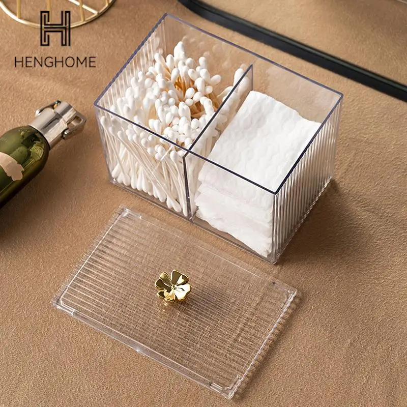 

1pc Transparent Makeup Storage Organizer Bathroom Jar Cotton Swab Storage Square Container Cotton Puff Storage Box Cosmetic Box