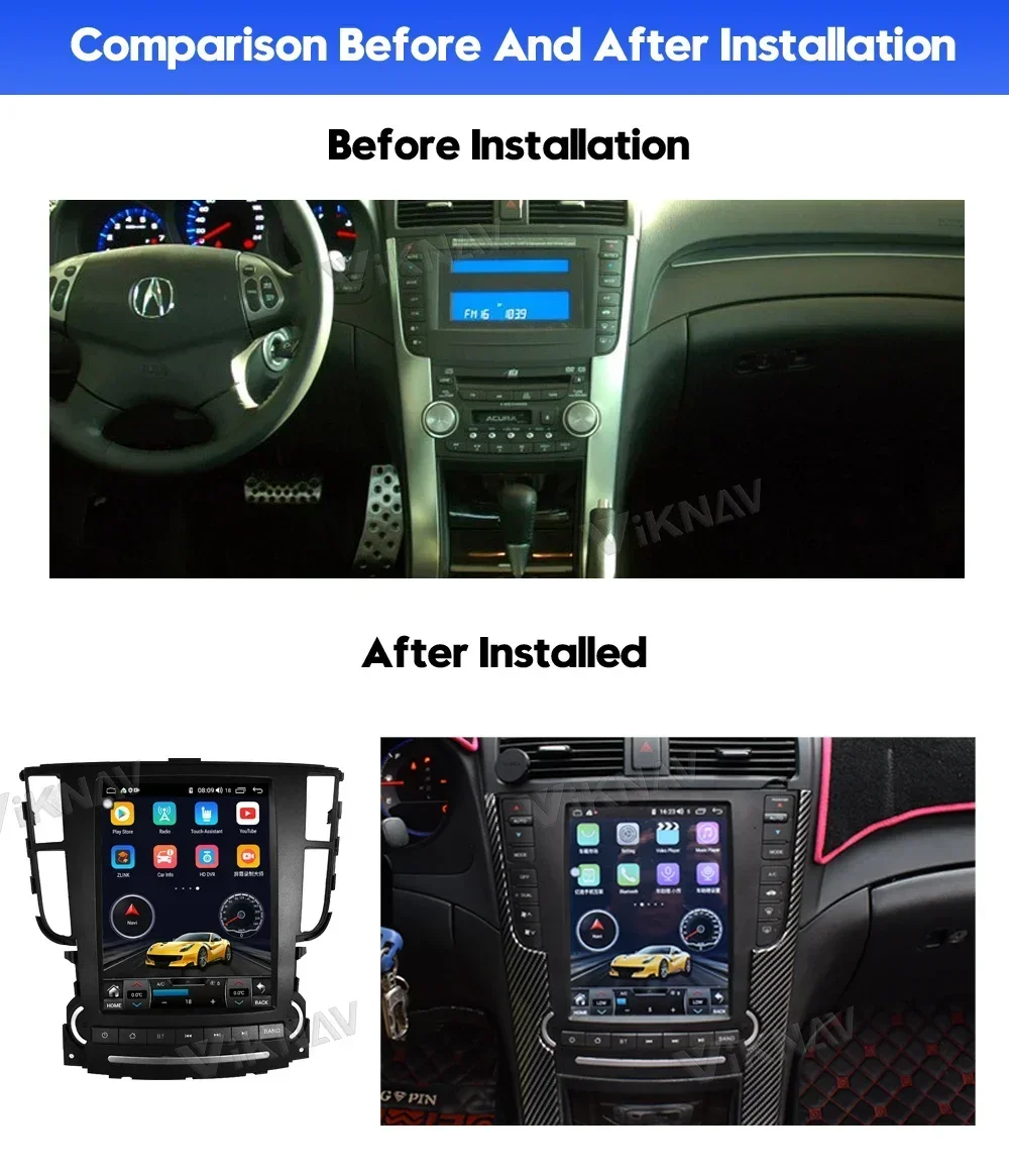 10 inch Android 12 Car Radio For Acura TL 2004-2008 Carplay GPS Navigation Multimedia player Head Unit With AC Panel