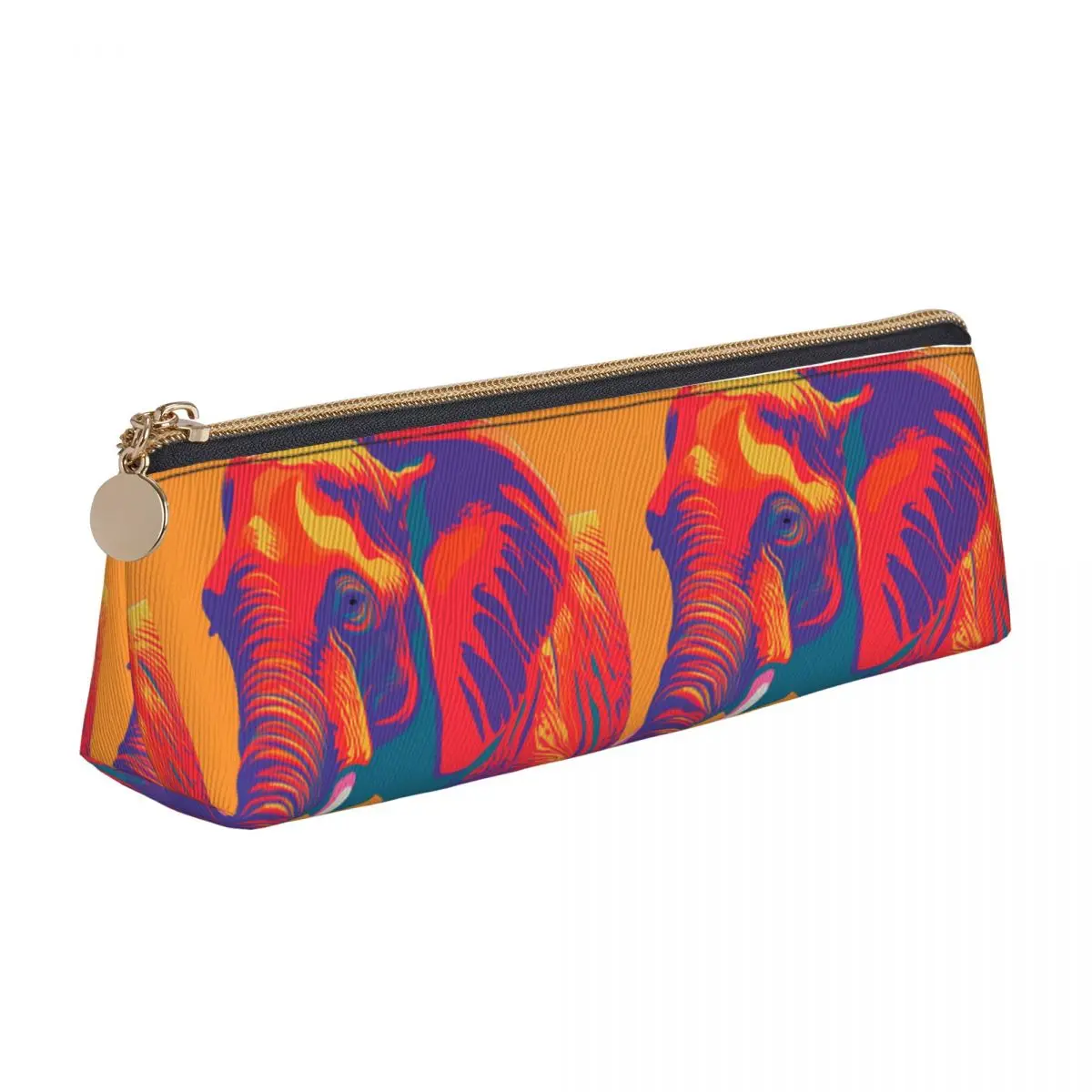 

Elephant Triangle Pencil Case Risograph Art Fashion Zipper Pencil Box For Child Back to School Leather Pen Bag
