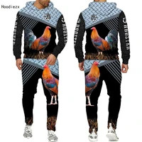 2021 spring and autumn cool pheasant rooster hunting camouflage hoodie 3d printing animal pullover sweater sports pants set