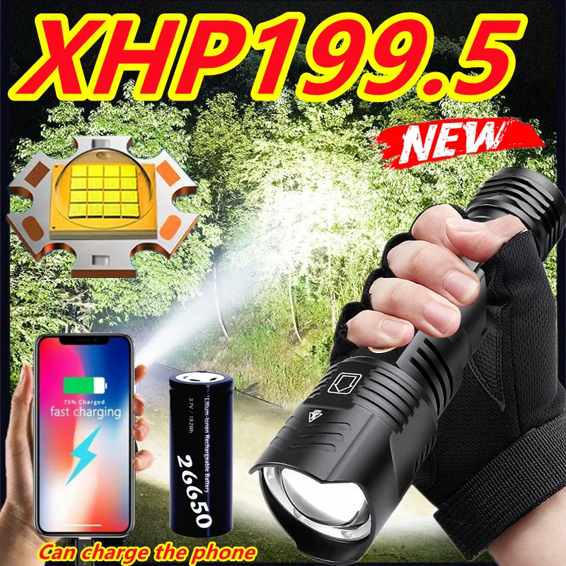 

5000mAh XHP199 High Power LED Flashlight USB Rechargeable Portable Zoom Torch IPX6 Tactical Flash light Powerful Head Lantern