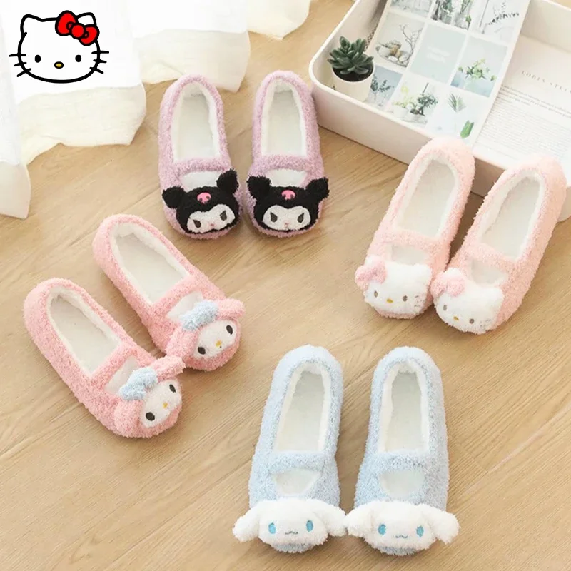 

Sanrio HelloKitty MyMelody Cinnamorroll Slippers Kawaii Animation Autumn Plush Indoor Nonslip Warm Home Confinement Cotton Shoes
