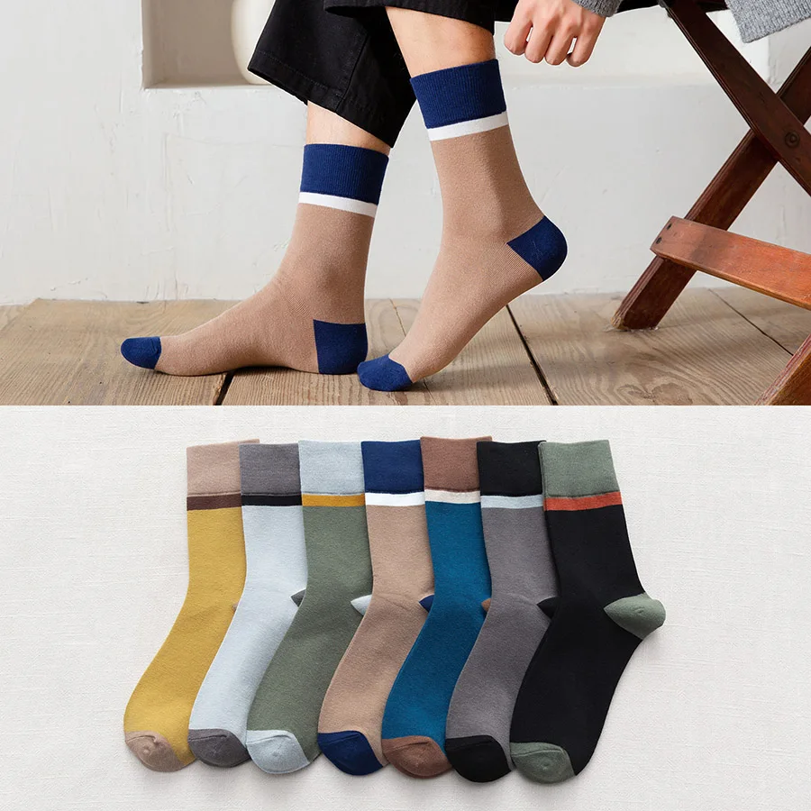 Полосатые цветные подходящие дышащие мужские хлопковые носки компрессионные