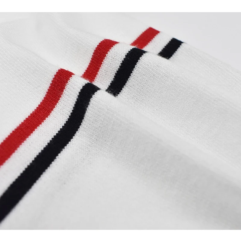 TB THOM Women's T-shirts Harajuku Solid Cuff Stripes O-neck Tops Summer Luxury Brand Knit T-Shirts Casual High Street Blouses