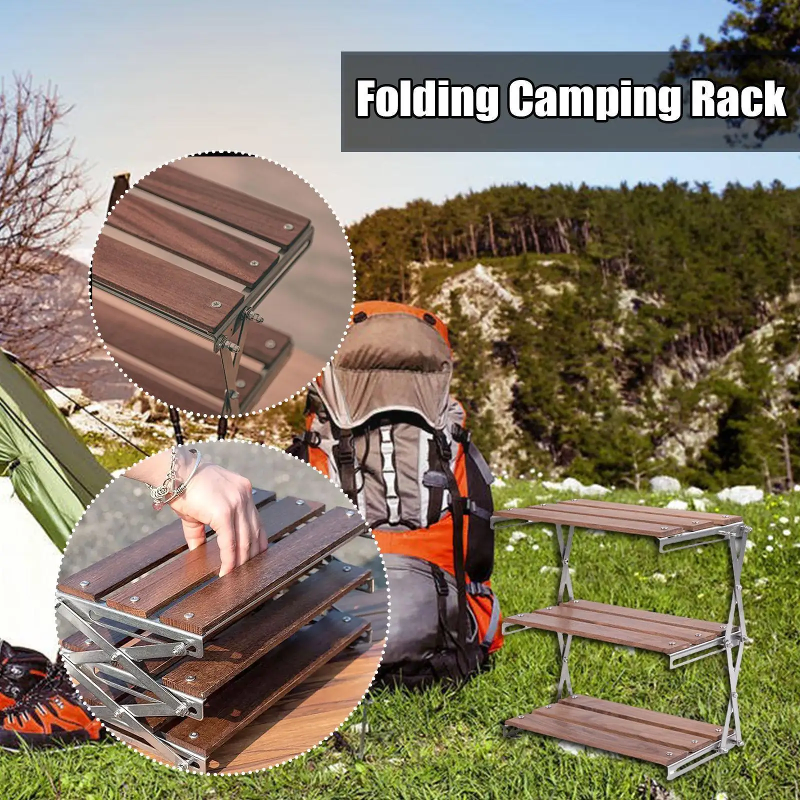 

Деревянный складной стеллаж для кемпинга, Складная полка на широкой платформе, портативная полка для кемпинга на открытом воздухе Z8b4