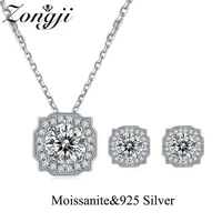 100 real moissanite sets for women d color moissanite necklace earring wedding diamond jewelry s925 sterling silver