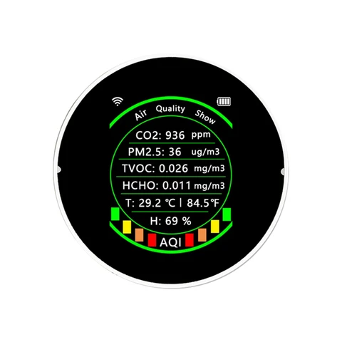 Датчик качества воздуха Tuya Wi-Fi 7 в 1, измеритель температуры и содержания углекислого газа, PM2.5 CO2 TVOC HCHO AQI, белый порог сигнализации