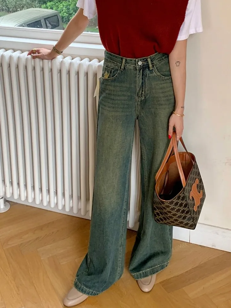 

Винтажные свободные джинсы ZHISILAO с широкими штанинами для женщин, повседневные свободные прямые джинсовые брюки с высокой талией, уличная одежда 2023