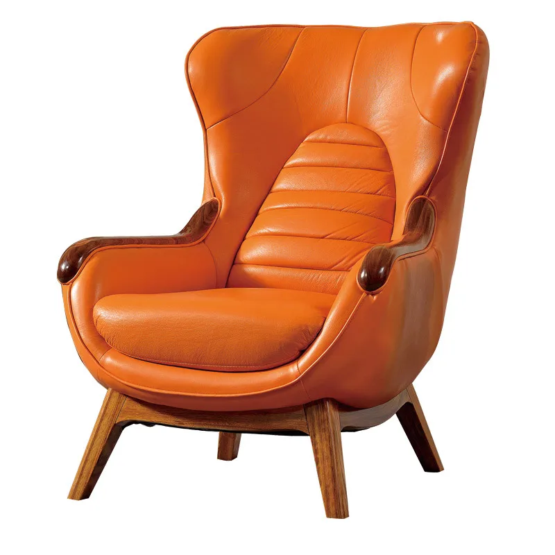 

FQ Modern Minimalist New Chinese Style Solid Wood Casual Leather Sofa Wingback Chair