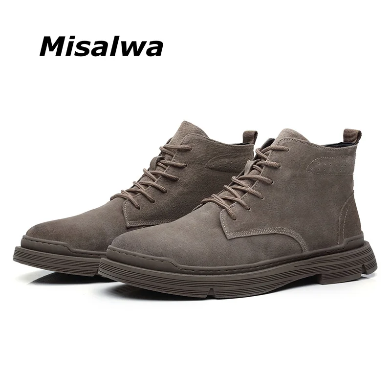 

Misalwa Spring / Winter Retro Men Suede Leather Boots Short Men Shoes Over Size 38 49 Casual British Military Men Western Boots