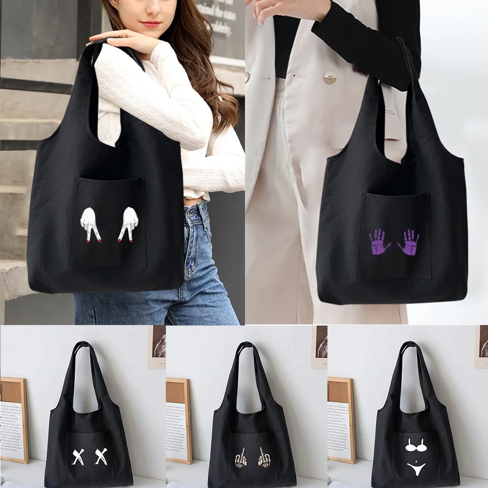 

Trendy Shopping Bags Foldable Ladies Canvas Shoulder Bags Chest Printed Student Shopper Bags Travel Totes Work Handbag