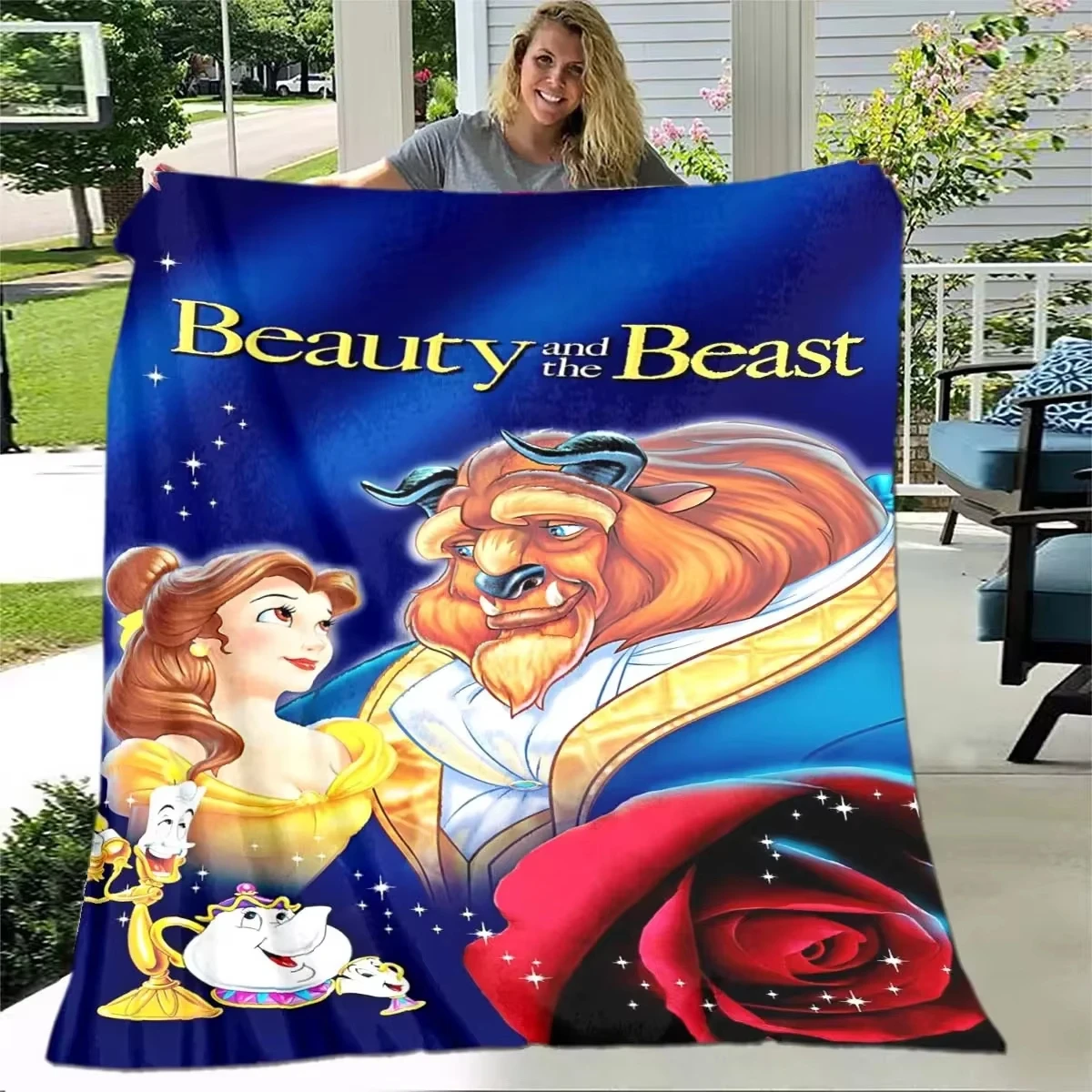 Мягкое плюшевое одеяло Красавица и чудовище фланелевое для гостиной спальни