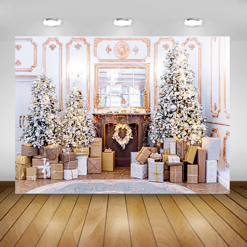 

SHUOZHIKE Christmas Photography Background Christmas Tree Fireplace Backdrops For Photo Studio Props SD-02