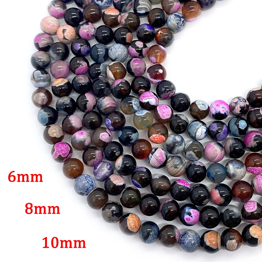 

Wholesale Two-tone Fire Agate Natural Stone Necklace Bead 6mm8mm10mm Round Agate Bracelet Beads for Jewelry Making DIY Accessory