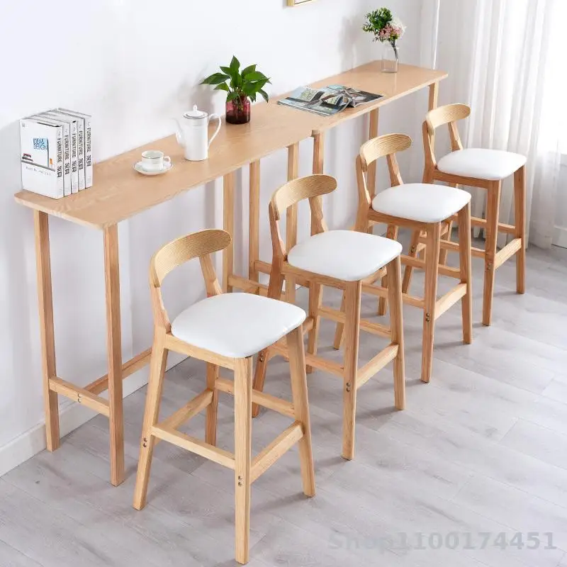 Табурет из массива дерева с высокой спинкой для дома, скандинавский стиль для молочно-чайного магазина, современная мода.