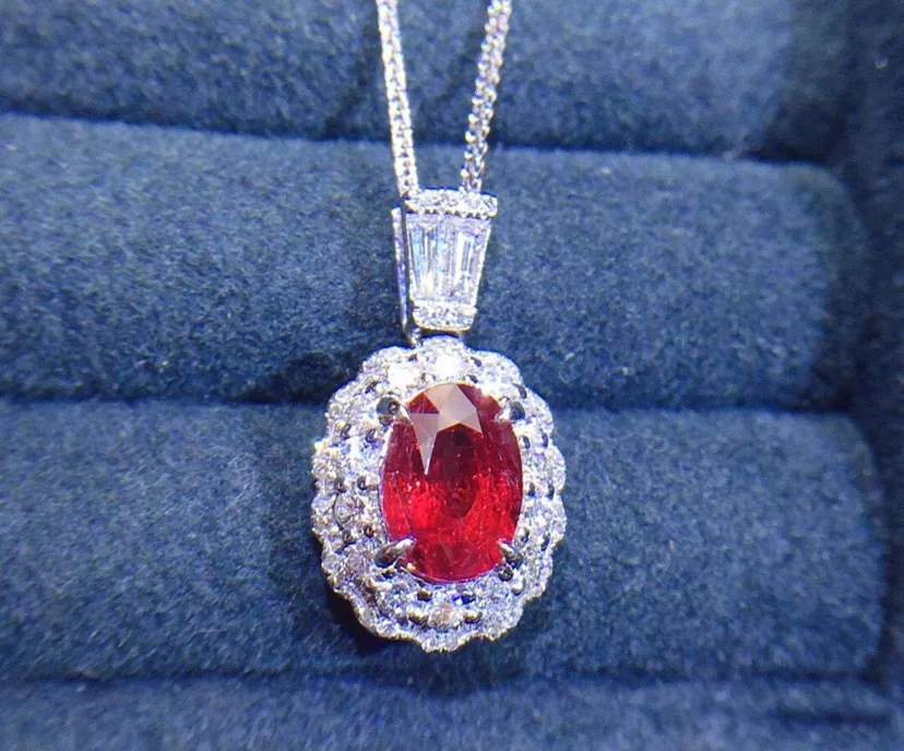 

Luxury 925 Sterling Silver Oval ruby Gemstone Pendant Wedding Necklace for Women Fine Jewelry cute Girl Gift