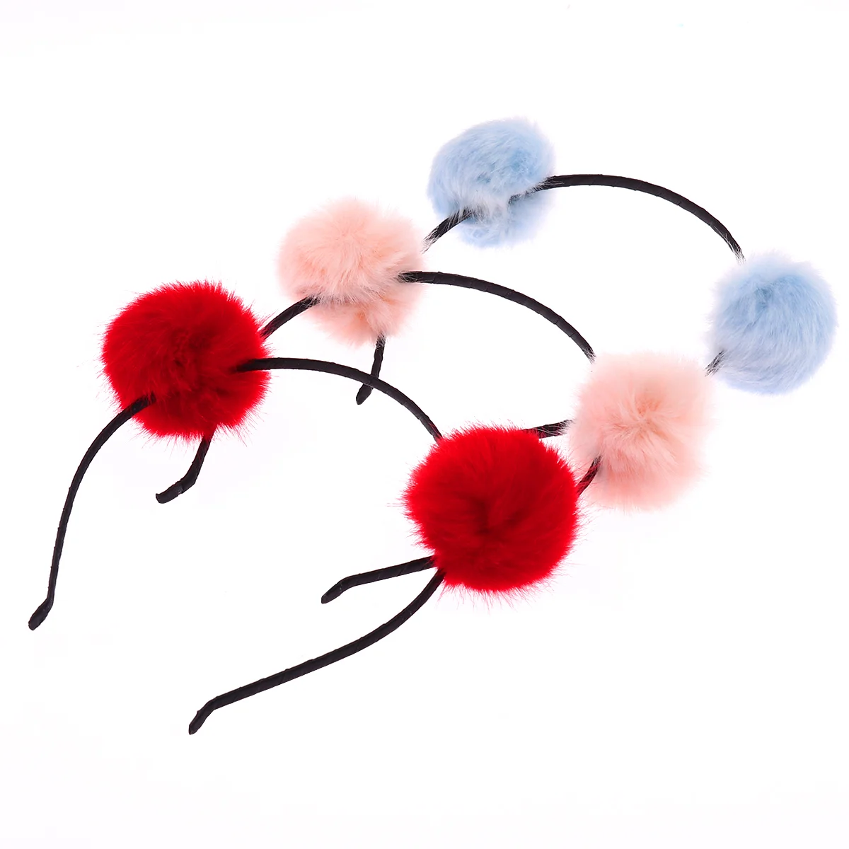 

3pcs Pompom Headband Fluffy Hair Loop Ear Hair Band Furry Pom Headdress Headwear for Kids Children ( Assorted Color 4 )