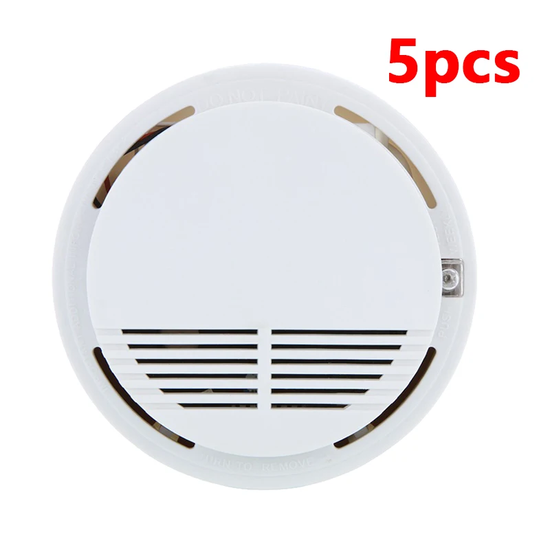 

5pcs Independent Photoelectric Smoke Detector Wireless Battery Powered Smoke Sensor 80DB Low Battery Alarm Home Security System