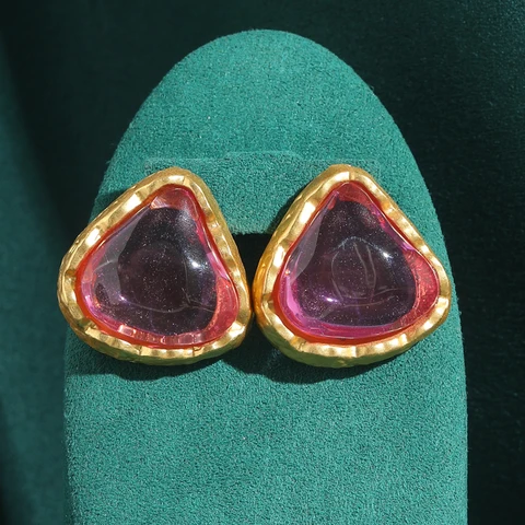 LOVE GREEN LIVE GREEN Винтажные серьги-гвоздики из стекла фиолетового цвета