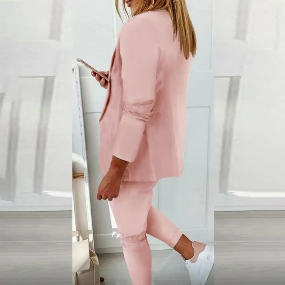 

1 Set Streetwear Blazer Pants Long Sleeve Pure Color Slim Suit Set Stylish Warm Temperament Suit Set for Working