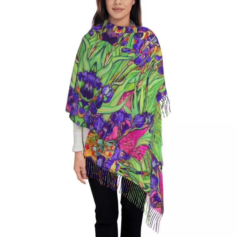 

Female Long Vincent Van Gogh Purple Irises Scarves Women Winter Thick Warm Tassel Shawl Wraps Art Painting Flowers Scarf