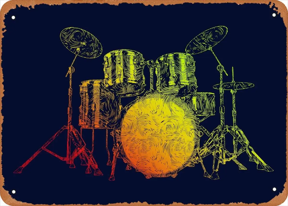 Zuhhg Vntge Metl Tn Sgn Drum Set nstruments Musc Muscl Br Pub Cfe Wll Ktchen Bthroo Плакат Kroke Retro Decor rt 8x12 nch