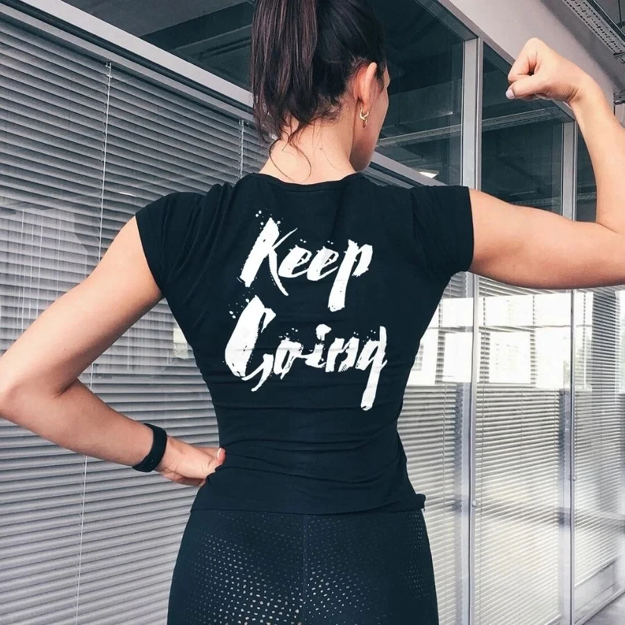 

Rheaclot Keeping Going Print Women's O-Neck Retro Vintage Cotton T-shirt