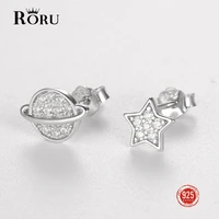 roru 100 925 sterling silver zircon cz small stud earrings for women girls gold color piercing earings jewelry pendientes