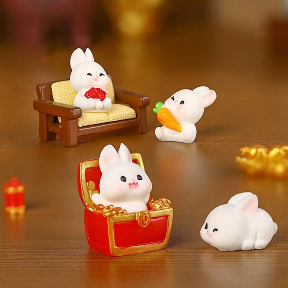 

5Pcs Landscape Resin Ornaments Easter Bunny Figurines Handmade Miniature Resin Craft Rabbit Figurine Gardening Doll Decoration